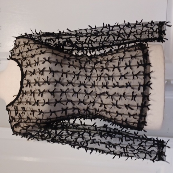Zara black sheer stretchy long sleeve top bows all over bow decoration small - Picture 6 of 16